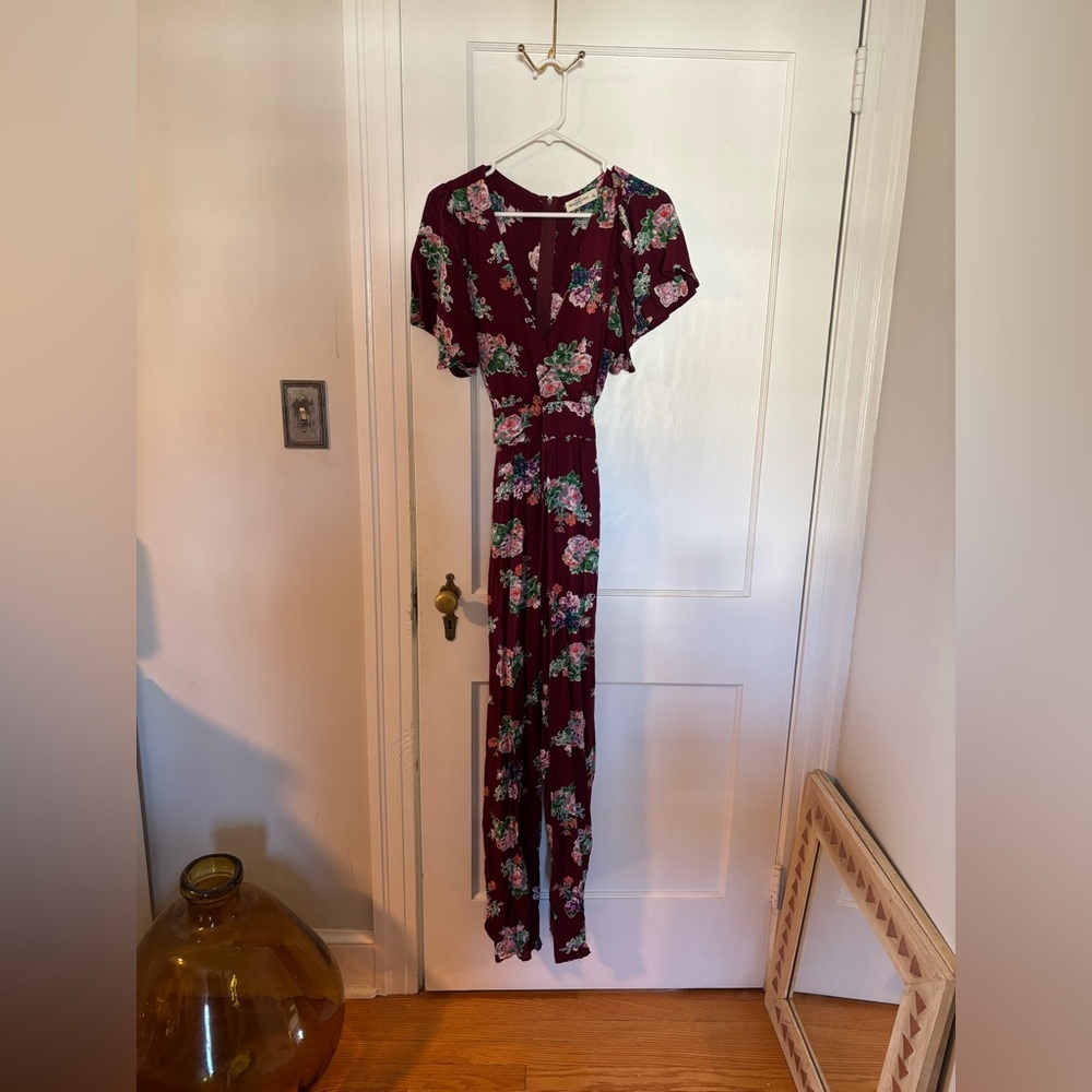 Abercrombie & Fitch Burgundy Floral Jumpsuit Romper